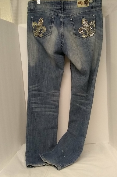 Botin Jeans Denim - Botin Pants Jeans Denim Distress Rhinestones Rn#133136 Blue Bootcut  Sz 7/34